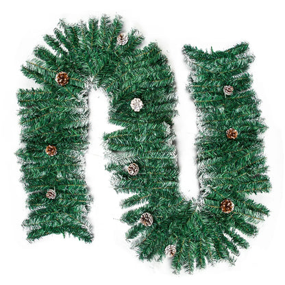 9ft Christmas Garland Snow Flocked With Lights Pinecones Berries Wreath Bushy