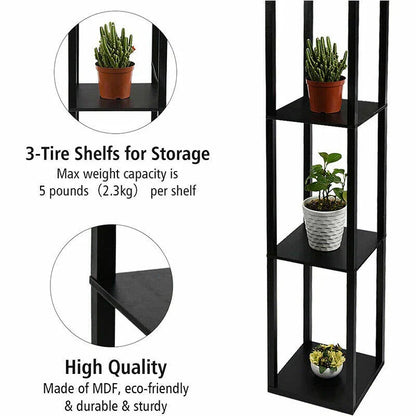 Floor Lamp Free Standing Wood 3-Tier Storage Shelf Reading Bedroom Living Room