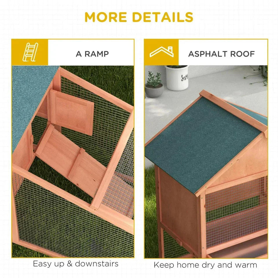 Pawhut Wood Rabbit ,Bunny, Pig Hutch Water Resistant w/ Ramp Outdoor Use