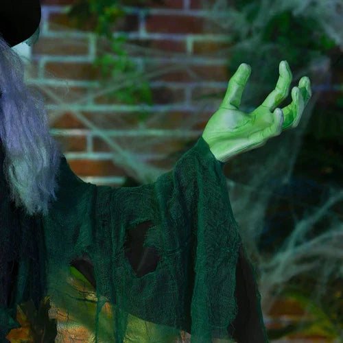 6ft Animated Halloween Witch Prop Outdoor Decoration with Glowing Eyes & Hear