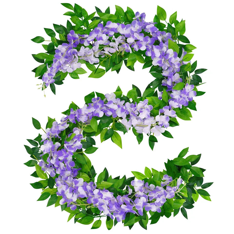 2X7FT Artificial Wisteria Vine Garland Foliage Flower Plant Trailing Home Decor