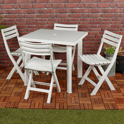 5PCs White Plastic Garden Dining Table with Chairs Set Patio Deck Outdoor Furniture