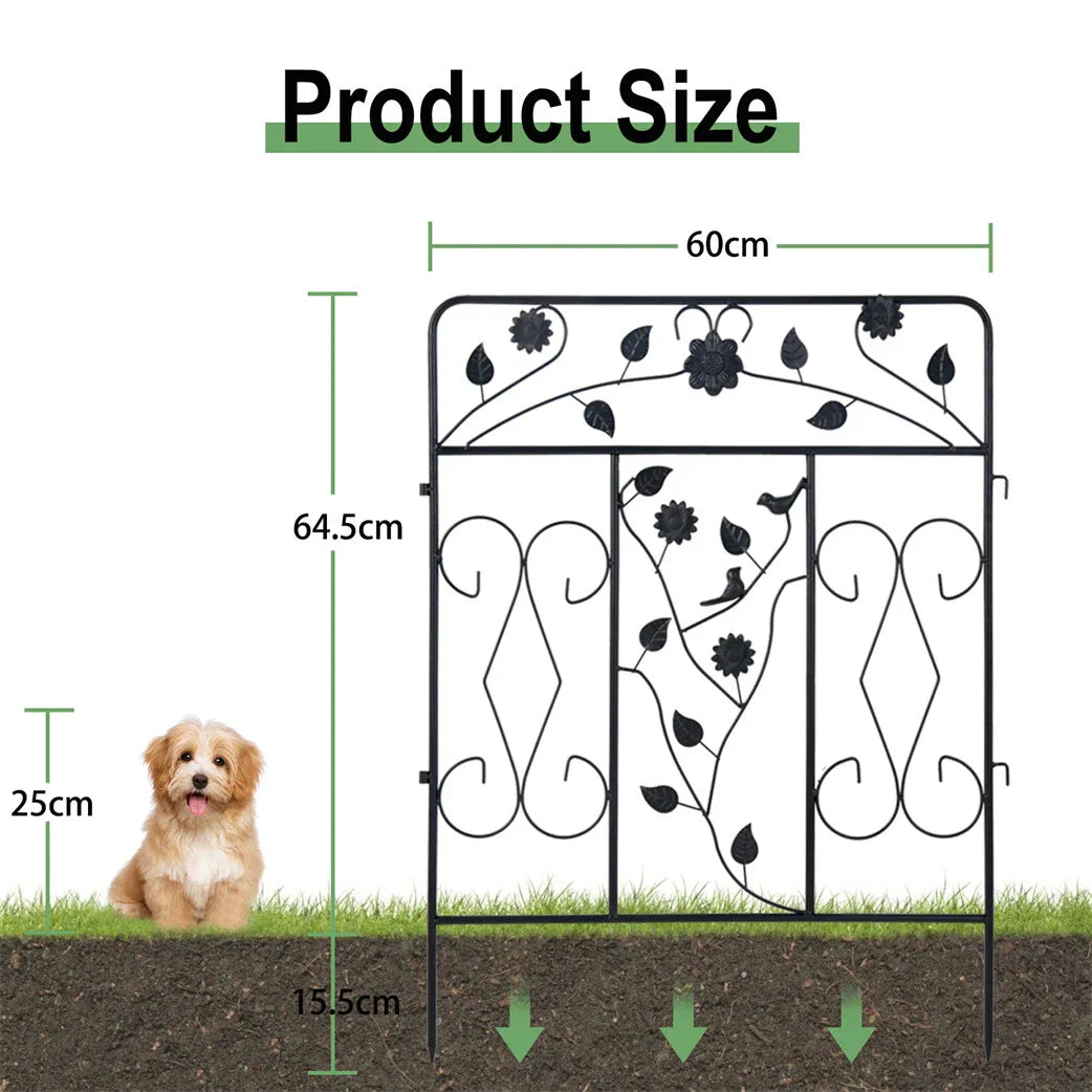 Garden Fence 5 Panels Metal Wrought Iron Railings Decorative Fencing