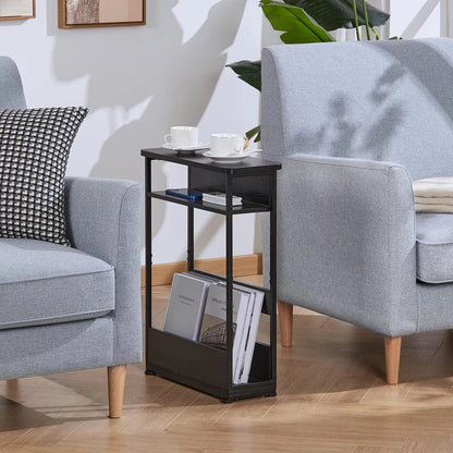 Vintage Narrow Side Table with Storage Shelf, 3 Tier Slim End Table Modern Sofa