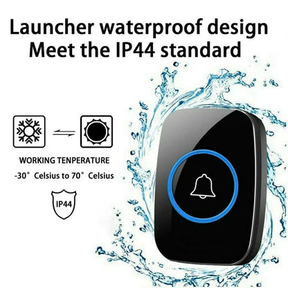 Wireless Doorbell Waterproof Range Door Bells Kit Cordless Plug-in Home Office