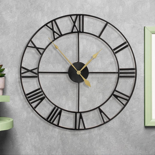 80CM Large Wall Clock 30 Inches Oversized Modern Round Black Metal