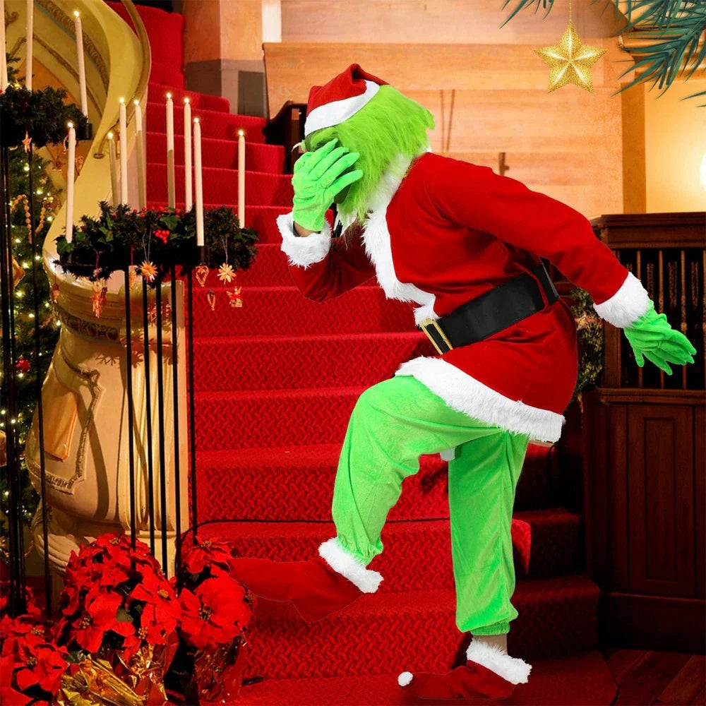 Adult Santa Grinch Costume Xmas Cosplay Men Christmas Santa Fancy Dress Full Set