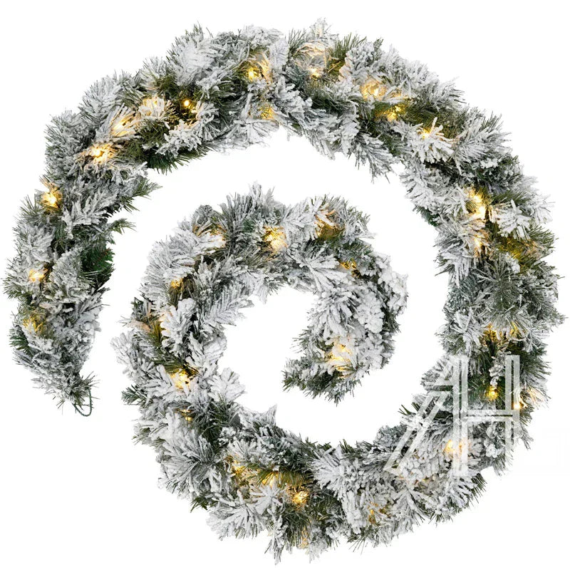 9Ft Christmas LED Pre Lit Garland Snow Flocked Artificial Wreath Xmas Decora