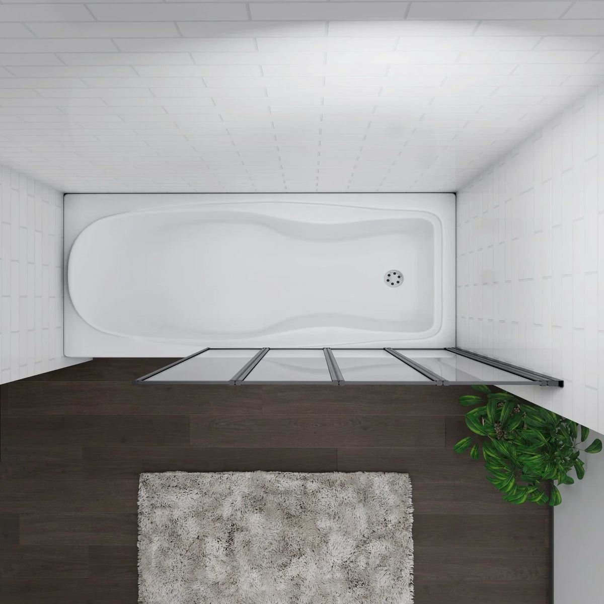 Matt Black 4 Fold Folding Bath Screen Shower Bathroom 4mm Glass Panel 900x1400