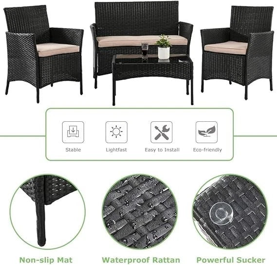 Outdoor Rattan Garden Furniture Sofa Set Patio Wicker Chairs Table 4Pieces