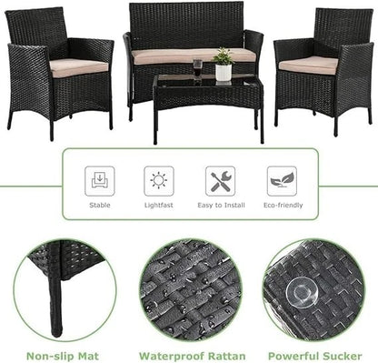 Outdoor Rattan Garden Furniture Sofa Set Patio Wicker Chairs Table 4Pieces