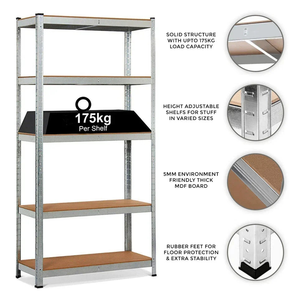 4x Metal 5 Tier Garage Shelves Shelving Unit Racking Storage 150 x 70 x 30cm