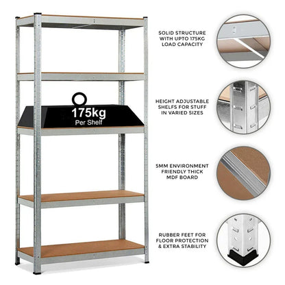 4x Metal 5 Tier Garage Shelves Shelving Unit Racking Storage 150 x 70 x 30cm