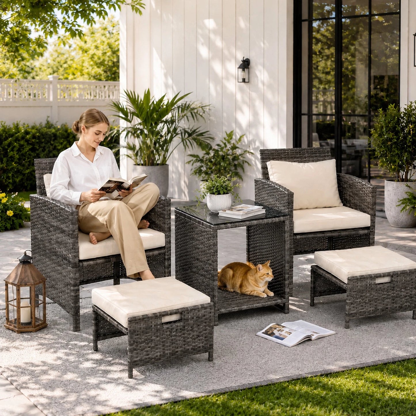5 Piece Rattan Garden Furniture Patio Sofa Chairs Table Outdoor Conservatory Set