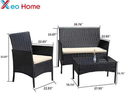 Outdoor Rattan Garden Furniture Sofa Set Patio Wicker Chairs Table 4Pieces