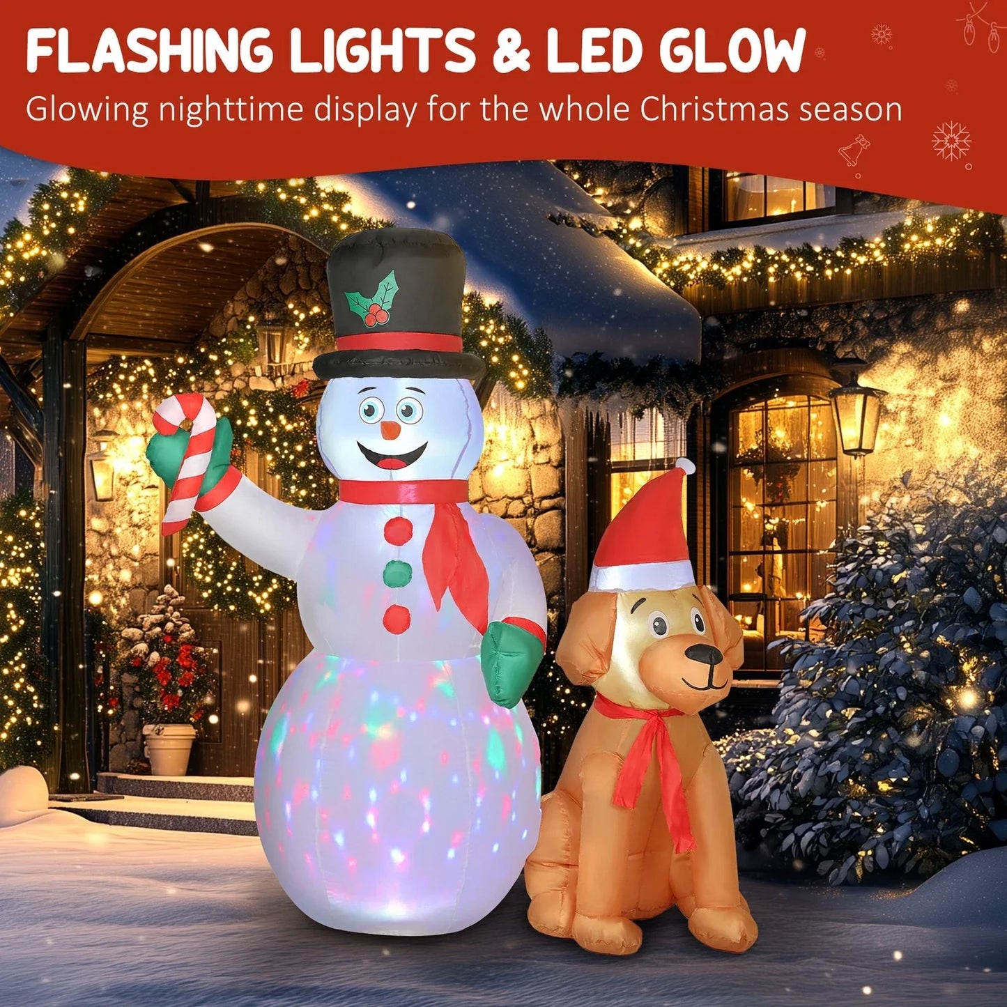 6FT Christmas Inflatables Snowman & Dog for Indoor Outdoor Decor