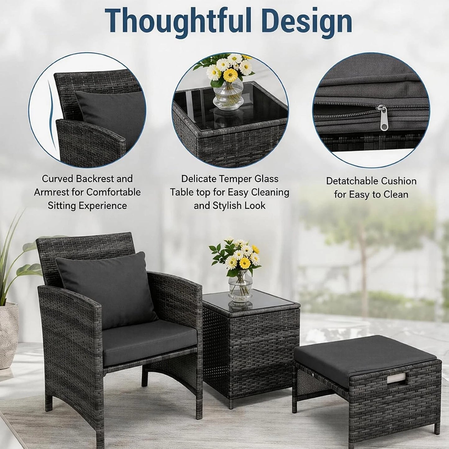5 Piece Rattan Garden Furniture Patio Sofa Chairs Table Outdoor Conservatory Set