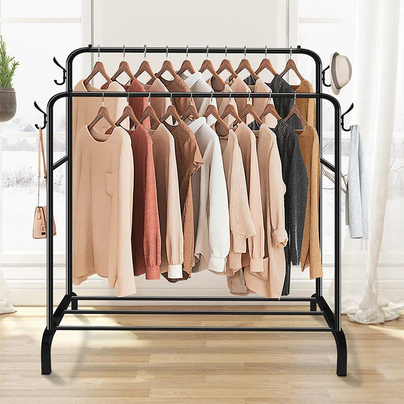 Heavy Duty Double Clothes Rail Hanging Rack Garment Shoes Storage