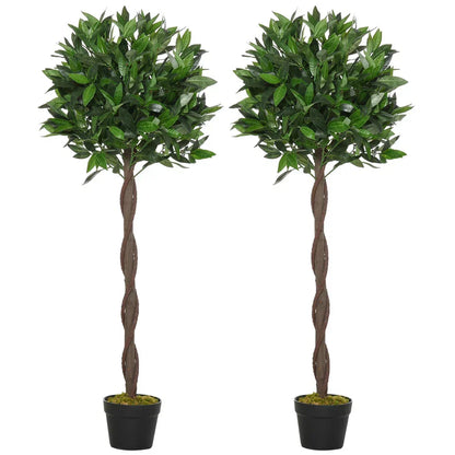 Set Of 2 120cm(4ft) Artificial Bay Laurel Topiary Trees w/ Pot Fake