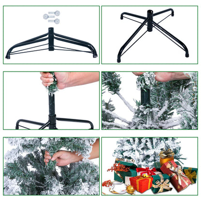 5/6FT Snow Flocked Christmas Tree Bushy Branch Xmas Home Decoration In&Outdoor