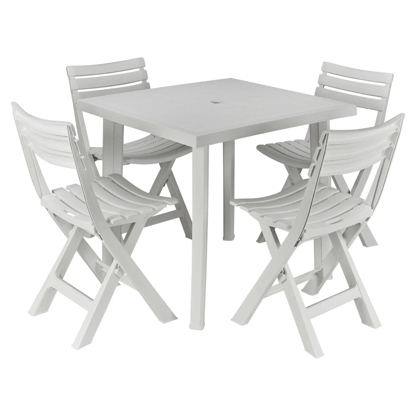 5PCs White Plastic Garden Dining Table with Chairs Set Patio Deck Outdoor Furniture
