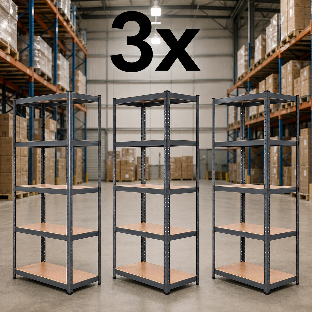 3x Metal 5 Tier Garage Shelves Shelving Unit Racking Storage 180 x 90 x 40cm