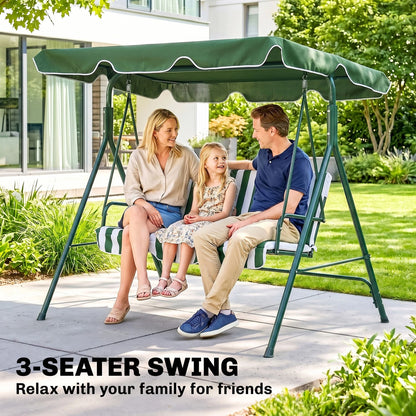 3-Seat Swing Chair Garden Swing Seat with Adjustable Canopy for Patio Green