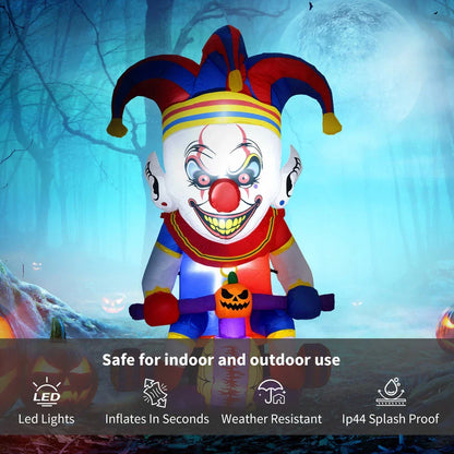 4ft Blow Up Halloween Inflatable Clown on Bicycle with 3 Built-in LED Lights