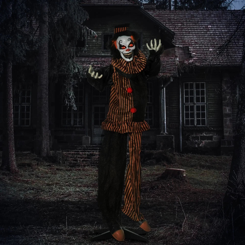67" Animated Prop Circus Clown, Indoor Outdoor Halloween Decorations