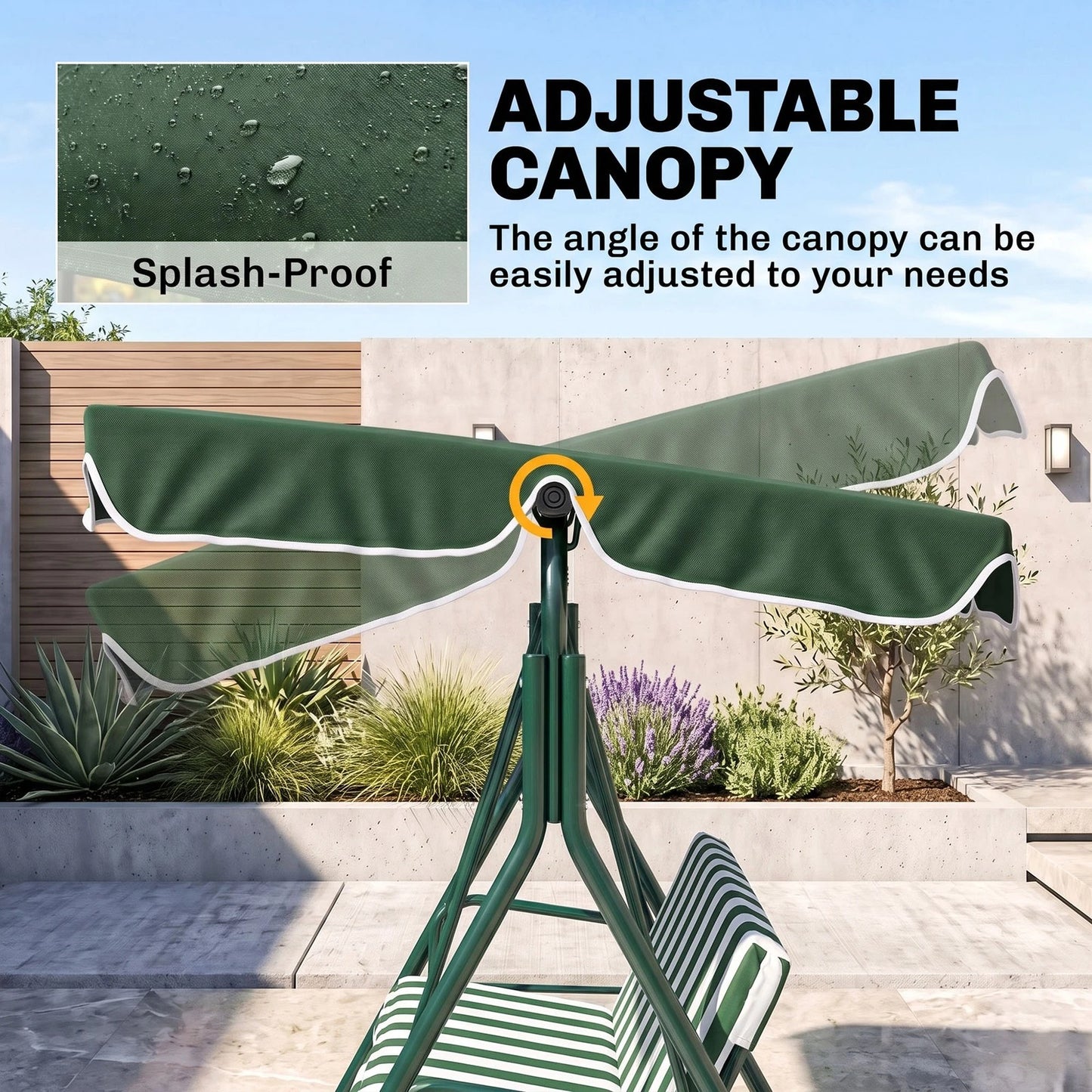 3-Seat Swing Chair Garden Swing Seat with Adjustable Canopy for Patio Green
