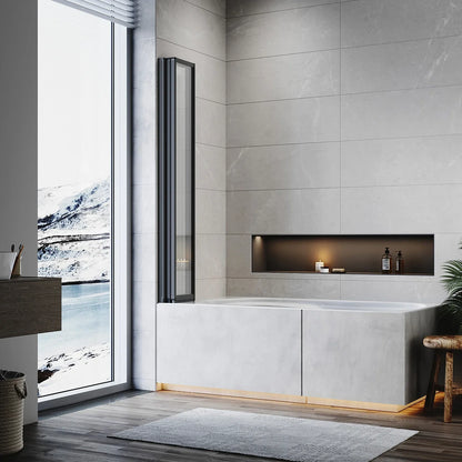 5 Folding Bath Shower Screen Black / Chrome Frame Wet Room Glass Panel 1200 x 1400mm