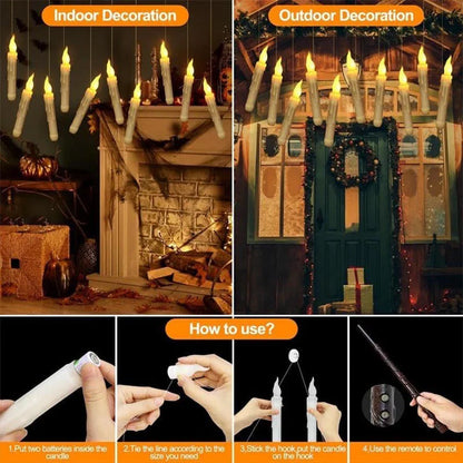 12PCS Floating Candles Halloween Hanging Harry Potter LED Candles Warm White