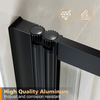 5 Folding Bath Shower Screen Black / Chrome Frame Wet Room Glass Panel 1200 x 1400mm