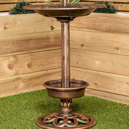110cm Bronze Effect Resin Garden Bird Bath & Table with Solar Light