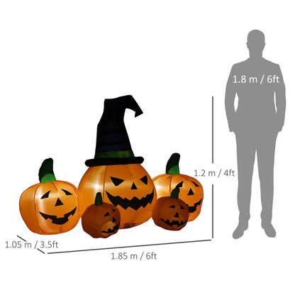 6ft Inflatable Halloween Large Pumpkin in Hat w/ Four Small Pumpkin LED