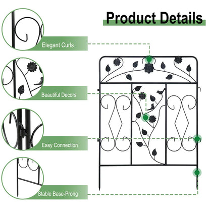 Garden Fence 5 Panels Metal Wrought Iron Railings Decorative Fencing