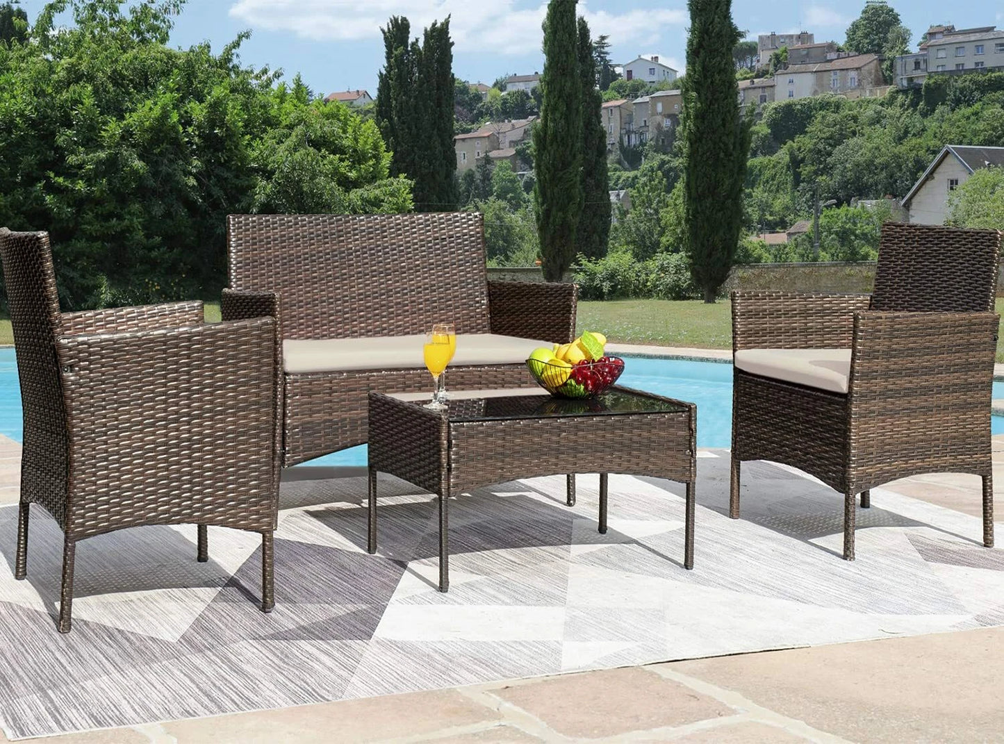 4pcs Rattan Outdoor Garden Furniture Sofa Set Table & Chairs