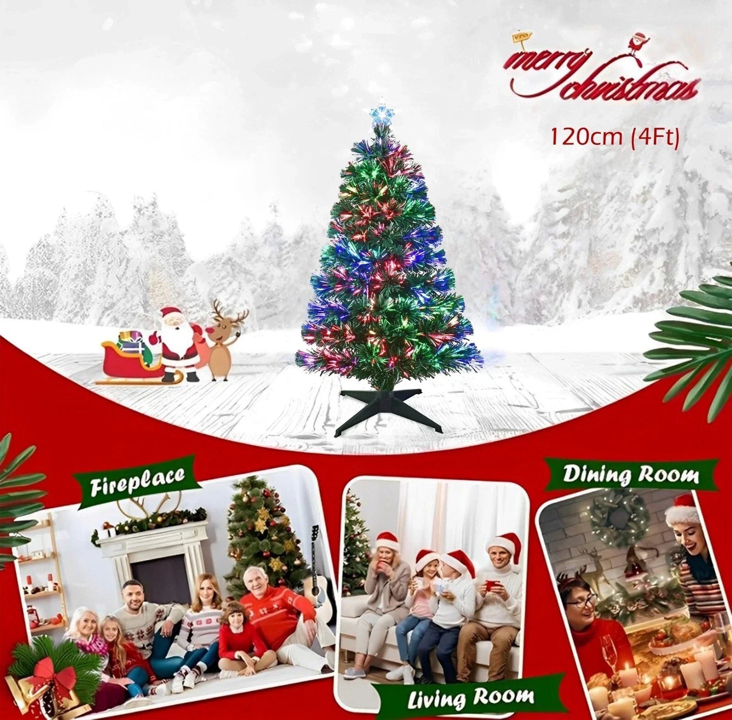 Christmas Tree Fibre Optic Artificial Colour Changing Xmas decor 4FT 5FT