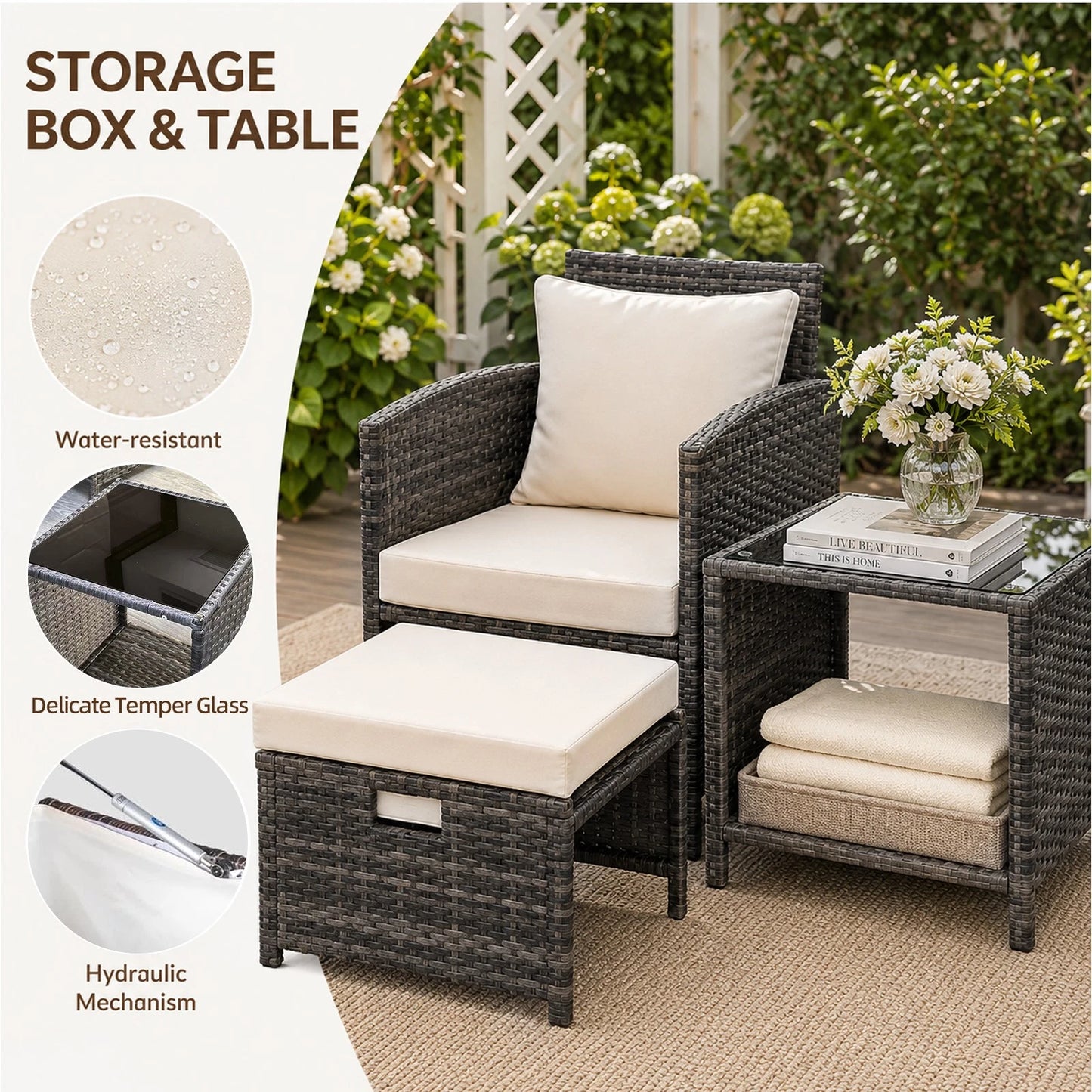 5 Piece Rattan Garden Furniture Patio Sofa Chairs Table Outdoor Conservatory Set