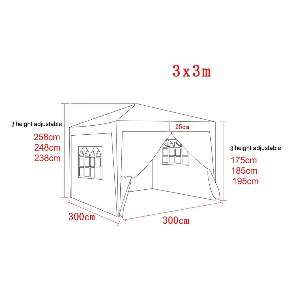 3x3M Heavy Duty Gazebo Marquee Popup Water- proof Garden Party Tent 4 WallSides