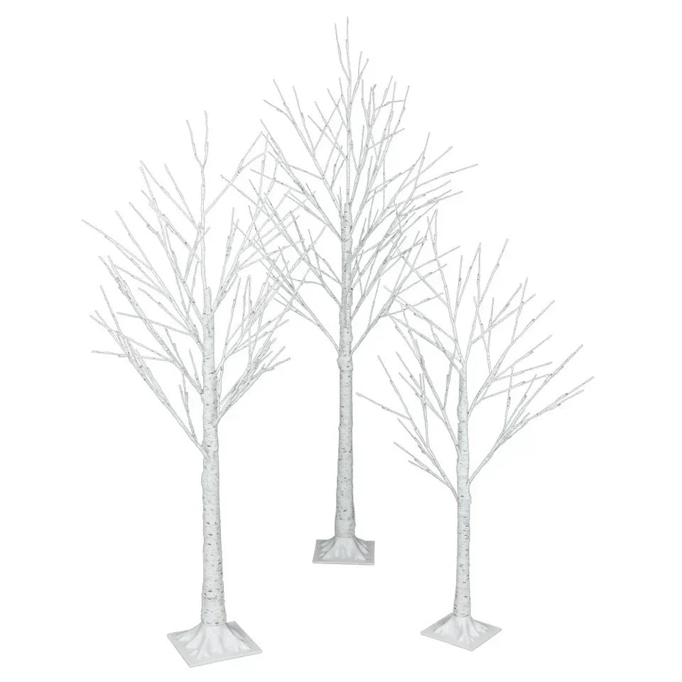 Outdoor 4ft, 6ft, 8ft Birch Christmas Twig Tree Pre Lit Ice Warm White Multi LED