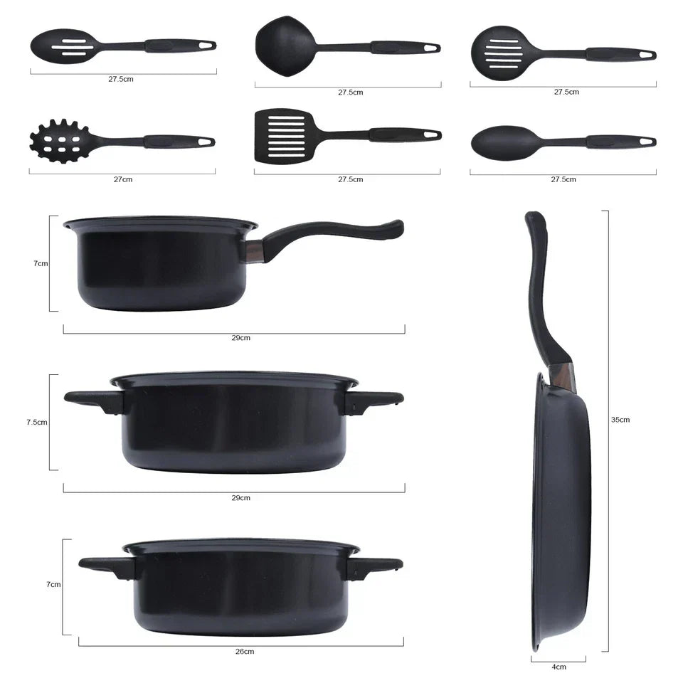 13pcs Cookware Set Pan Pot Non Stick Saucepans Frying Pan Cookware Set Glass Lid