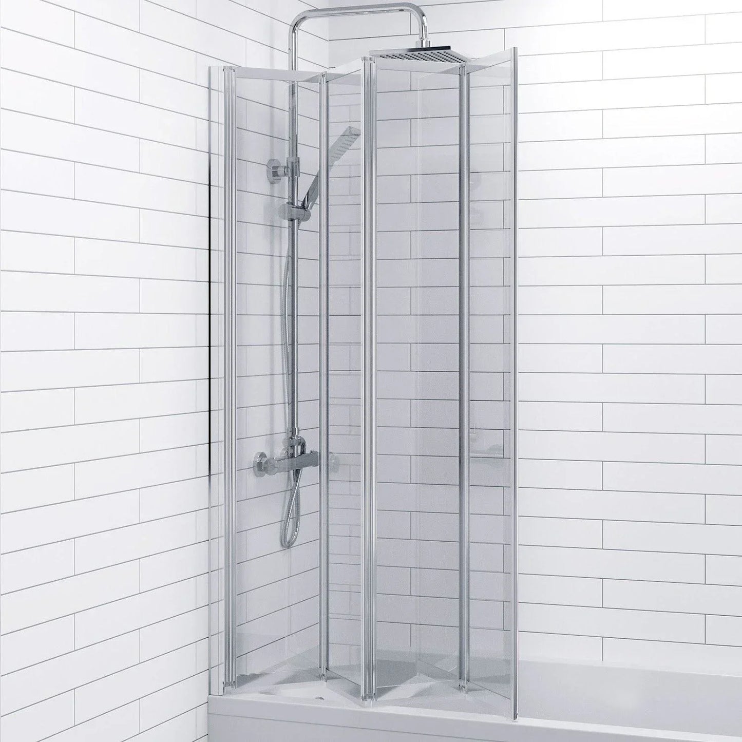 Bathroom 4 Panel Folding Bath Shower Screen Chrome 1000mm Reversible 4mm Glass