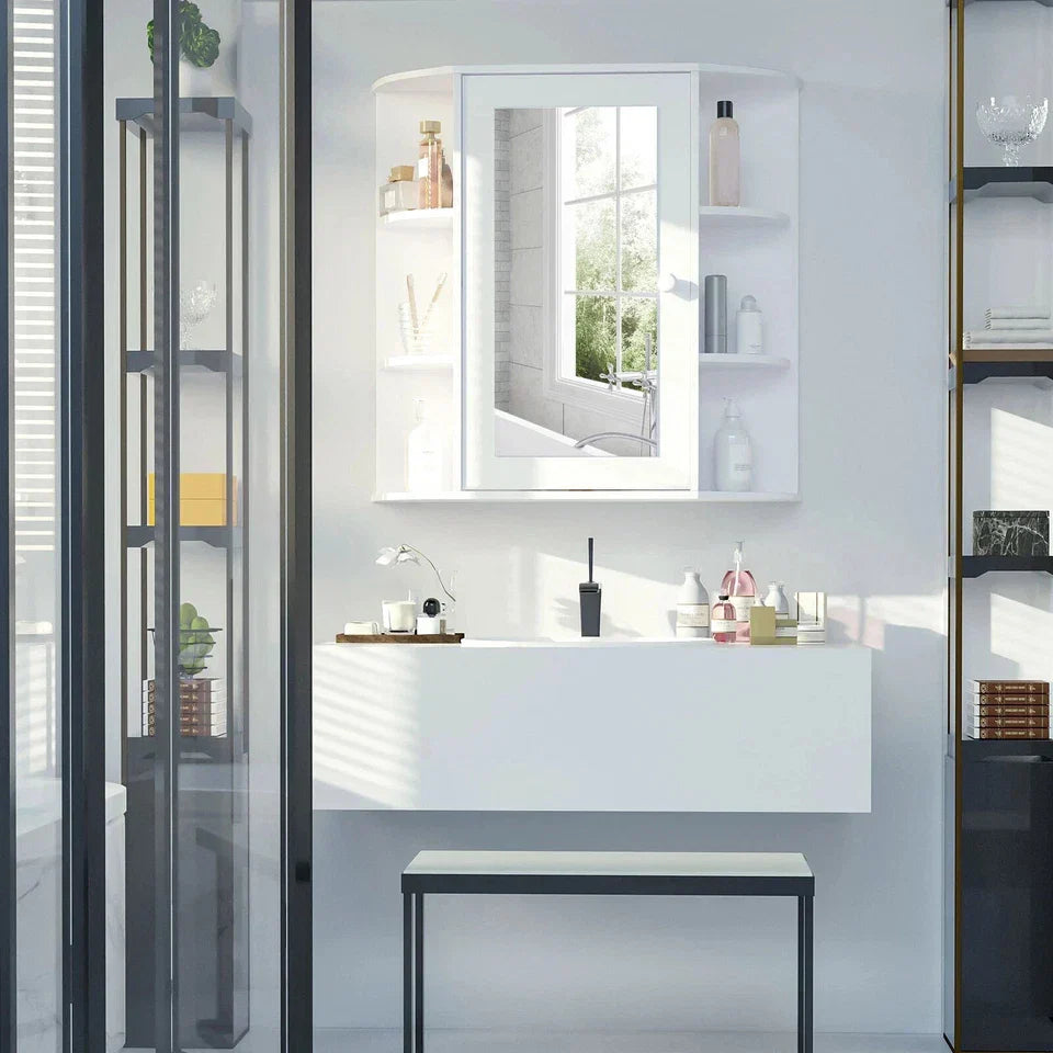 Wall Mounted Bathroom Cabinet with Mirror Single Door Storage Shelves