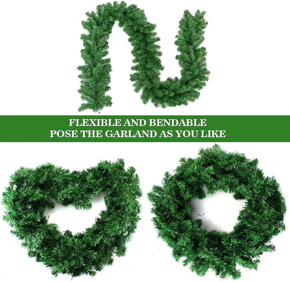 9ft Bushy Pine XMAS Christmas Garland with Lights for Stairs Outdoor Decorations