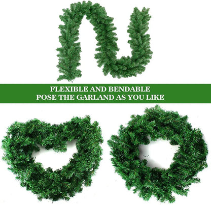 9ft Bushy Pine XMAS Christmas Garland with Lights for Stairs Outdoor Decorations