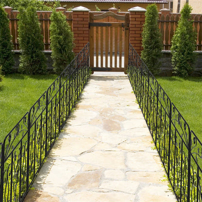 Garden Fence 5 Panels Metal Wrought Iron Railings Decorative Fencing