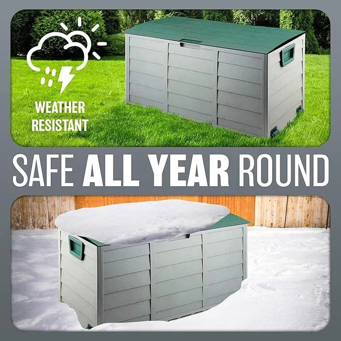 LARGE PLASTIC GARDEN STORAGE BOX OUTDOOR WATERPROOF DECK CONTAINER