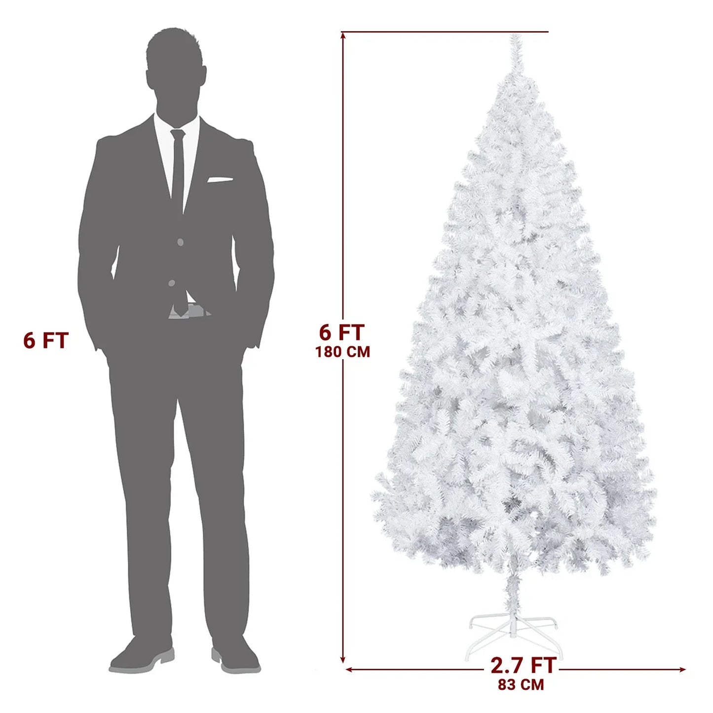 Large 6FT Christmas Tree Artificial Xmas Tree White With Stand Festive Decor