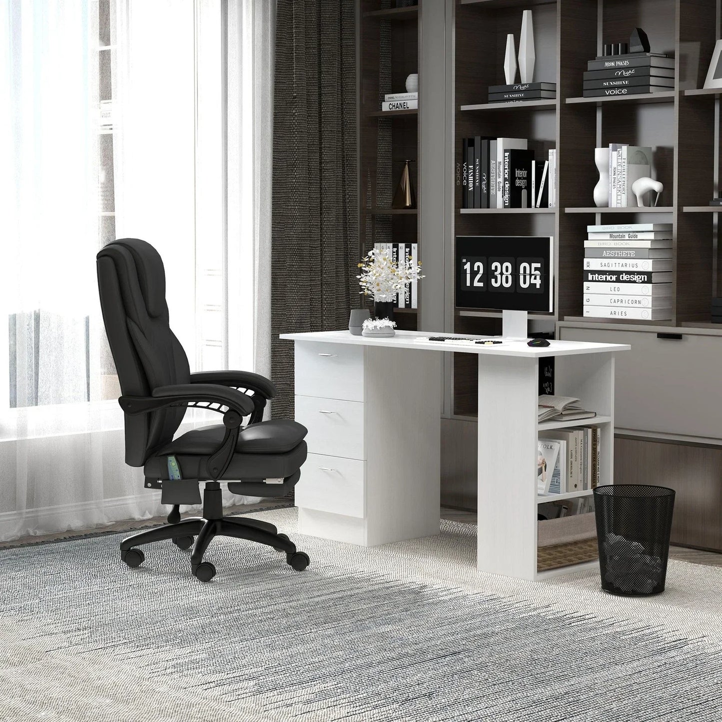 120cm Computer Desk PC Table Workstation w/ 3 Shelf & Drawers White